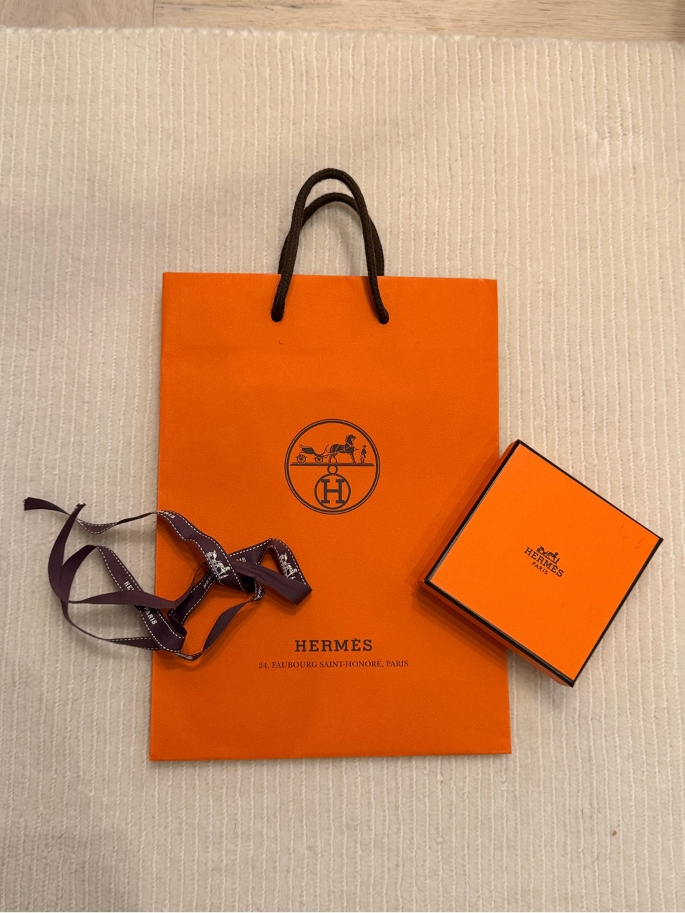 Hermes Small Bracelet Box Ribbon Set and Bag - 1.25 depth